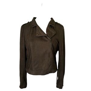 Ellison Large Olive Green Academia Moto Biker‎ Suede Zipper Pocket Detail Jacket